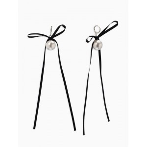 Серьги «Бантик с жемчугом», №16, белый, чёрный, цвет серебристый