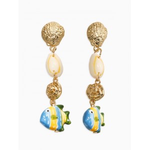 Серьги «Морской мир» рыбы с перламутрми, бело-зелёные, цвет золотистый Серьги «Морской мир» рыбы с перламутрми, бело-зелёные, цвет золотистый