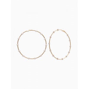 Серьги-кольца «Жемчуг», d=10 см, №6, белые, цвет золотистый