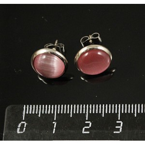 Пусеты кошачий глаз (иск.), круг 10мм, цвет розовый