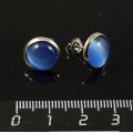 Пусеты кошачий глаз (иск.), круг 10мм, цвет синий