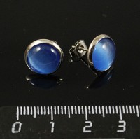 Пусеты кошачий глаз (иск.), круг 10мм, цвет синий