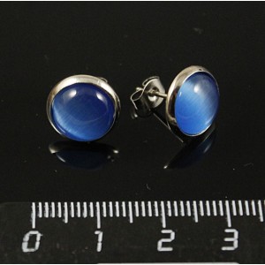 Пусеты кошачий глаз (иск.), круг 10мм, цвет синий