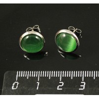 Пусеты кошачий глаз (иск.), круг 10мм, цвет зеленый