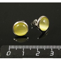 Пусеты кошачий глаз (иск.), круг 10мм, цвет желтый