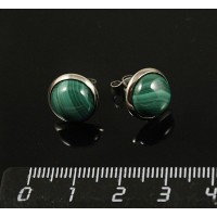 Пусеты малахит, круг 10мм