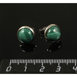 Пусеты малахит, круг 10мм