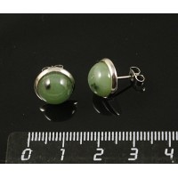 Пусеты нефрит, круг 10мм