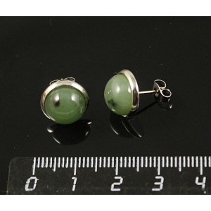 Пусеты нефрит, круг 10мм