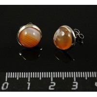 Пусеты сердолик, круг 10мм