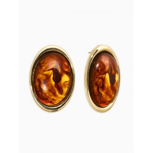 Серьги большие «Стиль. Овал», акрил, янтарные, цвет золотистый