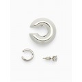 Набор серьги и каффы 3 шт., бублик и стразик, цвет серебро