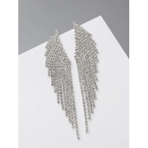 Серьги висячие со стразами «Вечное сияние» крылья, белые, цвет серебристый