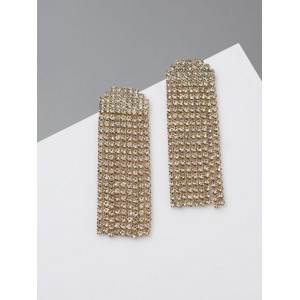 Серьги висячие со стразами «Водопад» мягкий квадрат, белые, цвет золотистый