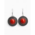 Серьги «Круг» винтаж, красные в чернённом серебре