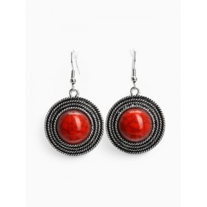 Серьги «Круг» винтаж, красные в чернённом серебре