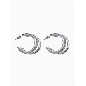 Серьги металл «Тринити» широкие, тренд, цвет серебро