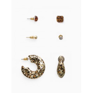Серьги QF «Леопард», набор 3 пары, кольца, цветной, цвет золотистый