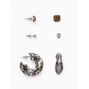 Серьги QF «Леопард», набор 3 пары, кольца, цветной, цвет серебристый