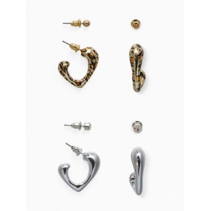 Серьги QF «Сердце леопарда», набор 4 пары, бусины, цвет золото, серебро