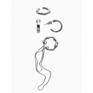 Набор серьги и каффы 4 шт. «Минимализм» водопад, цвет серебро