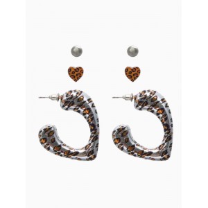 Серьги QF «Леопард», набор 3 пары, цветной, цвет серебристый