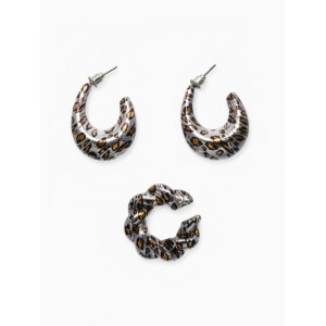 Серьги и каффы QF «Леопард», набор, жгутик, цвет серебро