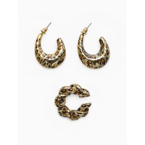 Серьги и каффы QF «Леопард», набор, жгутик, цвет золото