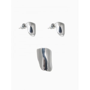Набор серьги и каффа 3 шт. «Минимализм» тренд, цвет серебро