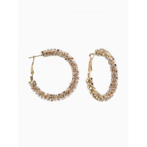 Серьги-кольца со стразами «Россыпь», d=4.5 см, белые, цвет золотистый