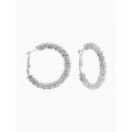 Серьги-кольца со стразами «Россыпь», d=4.5 см, белые, цвет серебристый