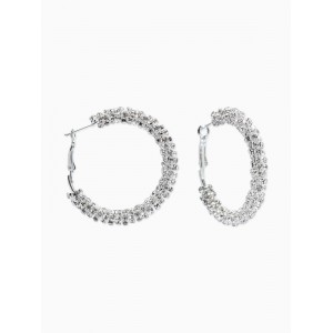 Серьги-кольца со стразами «Россыпь», d=4.5 см, белые, цвет серебристый Серьги-кольца со стразами «Россыпь», d=4.5 см, белые, цвет серебристый