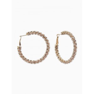 Серьги-кольца со стразами «Россыпь», d=5.5 см, белые, цвет золотистый