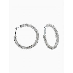 Серьги-кольца со стразами «Россыпь», d=5.5 см, белые, цвет серебристый