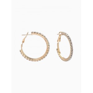 Серьги-кольца со стразами d=3.5 см, белые, цвет золотистый