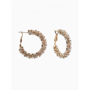 Серьги-кольца со стразами «Россыпь» d=3.5 см, белые, цвет золотистый