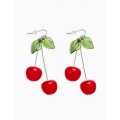 Серьги «Вишни», красный, зелёный, цвет серебристый