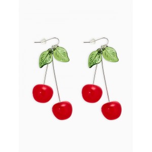 Серьги «Вишни», красный, зелёный, цвет серебристый