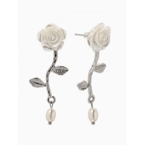 Серьги «Цветок розы», белые, цвет серебристый