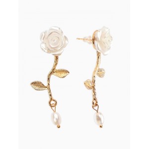 Серьги «Цветок розы», белые, цвет золотистый