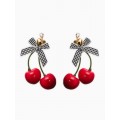 Серьги «Вишня с бантиками», цвет красный, цвет золотистый