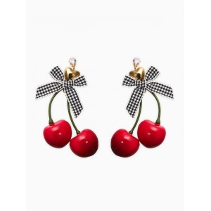 Серьги «Вишня с бантиками», цвет красный, цвет золотистый