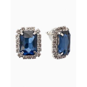 Серьги со стразами «Роскошь», прямоугольник, синий, белый, цвет серебристый