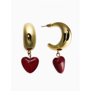 Серьги «Новый стиль. Сердечки», бордовые, цвет золотистый d=3 см