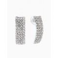 Серьги со стразами «Прямоугольник» 30×9 мм, белые, цвет серебристый