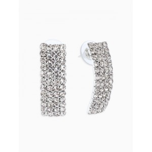 Серьги со стразами «Прямоугольник» 30×9 мм, белые, цвет серебристый