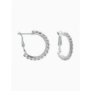 Серьги-кольца со стразами d=2.5 см, белые, цвет серебристый