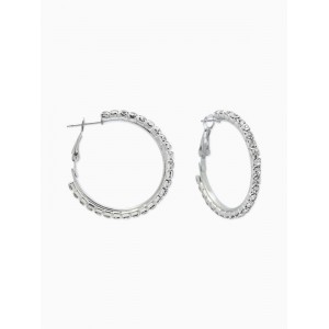 Серьги-кольца со стразами d=3.5 см, белые, цвет серебристый