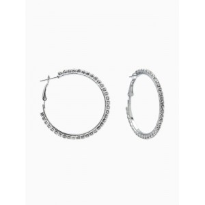 Серьги-кольца со стразами d=4.5 см, белые, цвет серебристый