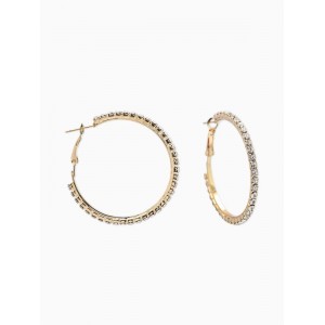 Серьги-кольца со стразами d=4.5 см, белые, цвет золотистый